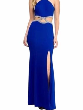 Speechless  Royal Blue Cutout Evening Gown with Crystal Waist